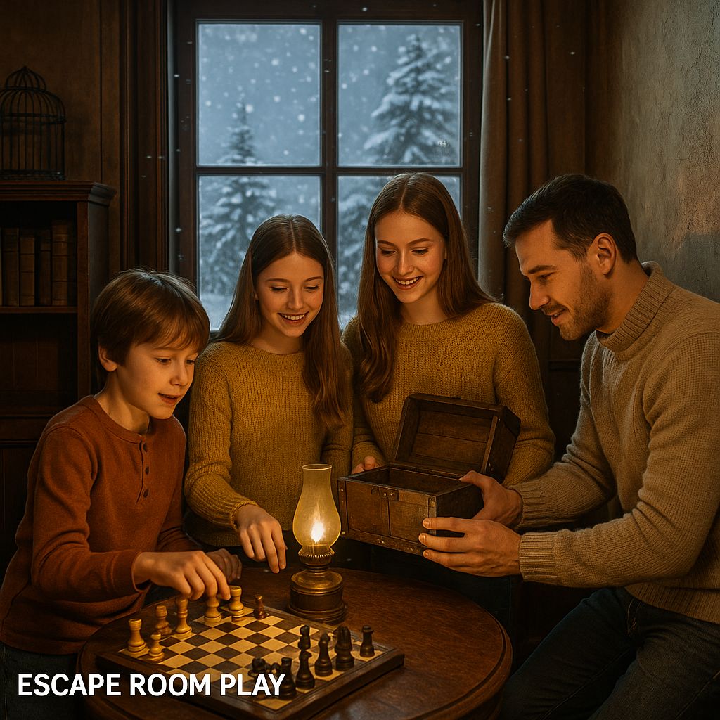 porodica u escape room play - zimska aktivnost u zatvorenom prostoru
